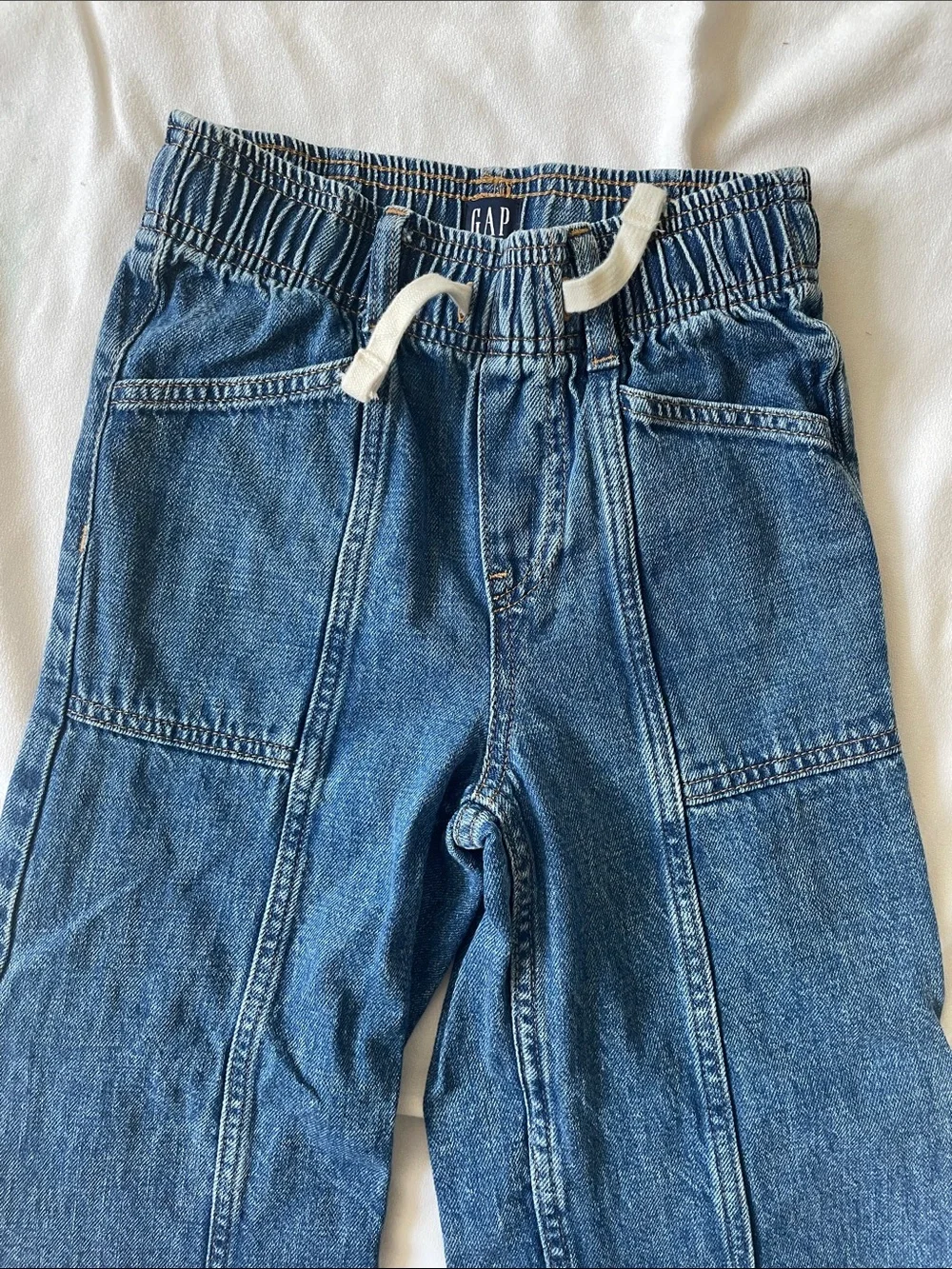 GAP KIDS Wide Leg Utility Denim Jeans - Size Medium Comfy Blue Pants Long